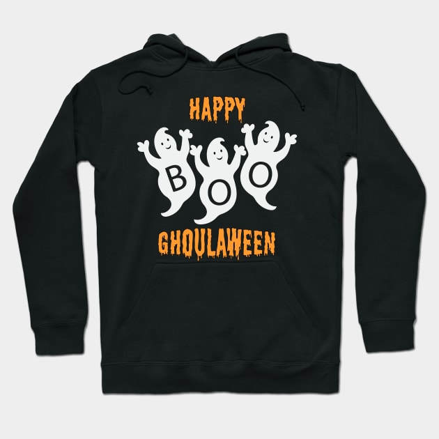 Happy Ghoulaween Cool Ghost Trio Hoodie by Rosemarie Guieb Designs